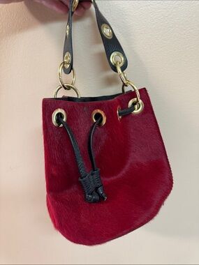 Borse In Pelle Leather / Red Haircalf Drawstring Bucket Bag -